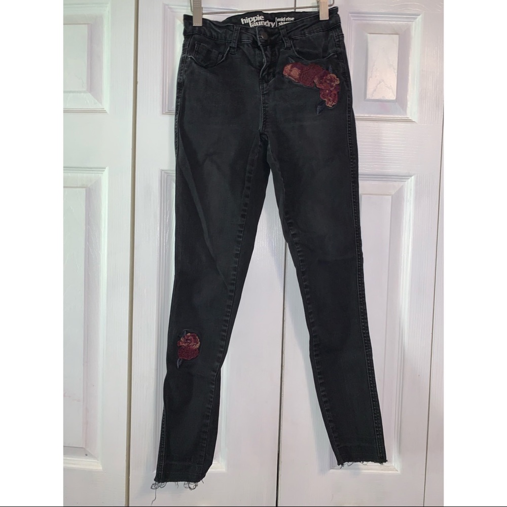 Hippie Laundry embroidered skinny ankle jeans.